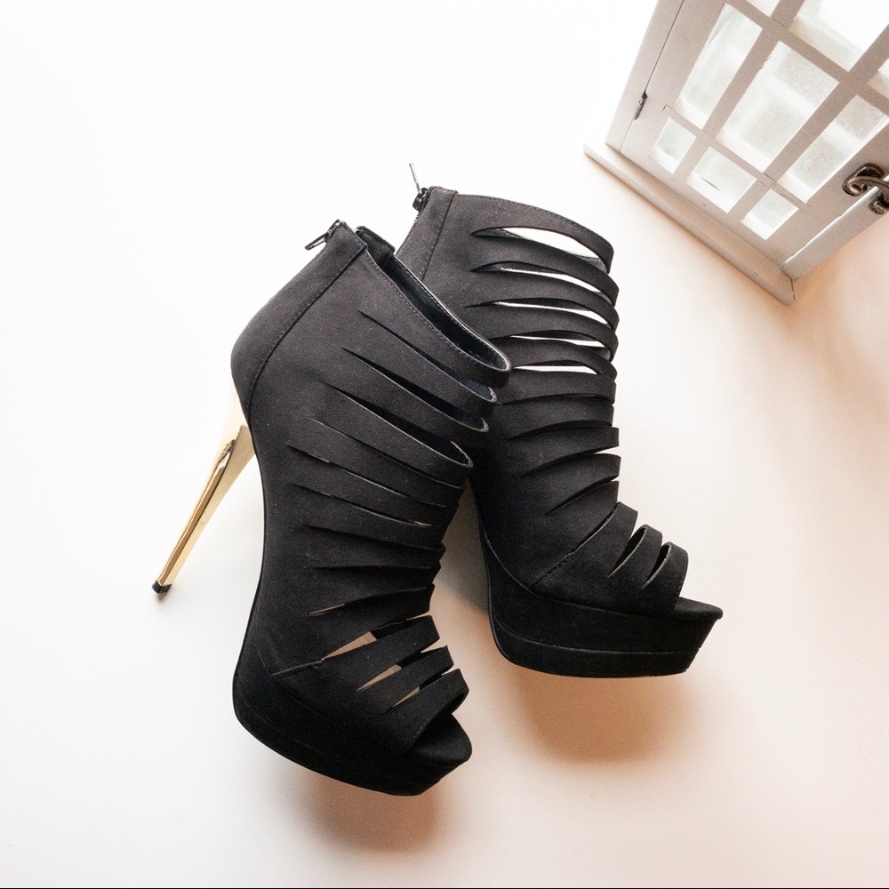 💜 Two Tone Black and Gold Stiletto Booties